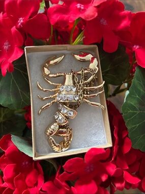 Gold Scorpion Statement Ring with Clear Crystals - Women Jewelry